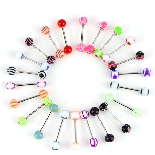 

100pcs/lot body jewelry fashion mixed colors tongue tounge rings bars barb jllrrq yummy_shop, Silver