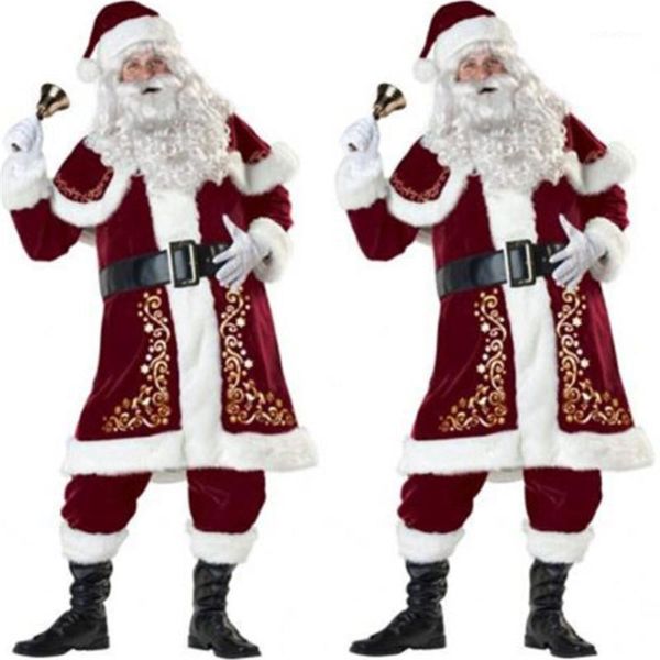 

christmas decorations thicken xll gold velvet santa claus suit deluxe men's 8pcs set fancy dress costume xmas costume1