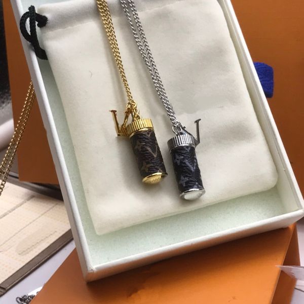 

europe america style men lady women eclipse lovers long necklace with v initials wrap leather perfume bottle pendant m63641, Silver