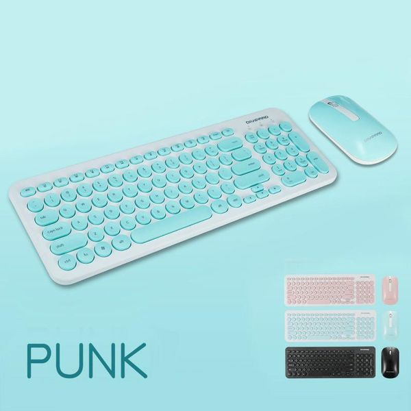 

keyboards wireless ergonomic keyboard mouse set 2.4ghz silent punk key cap multimedia retro round 96 keys 10m computer and