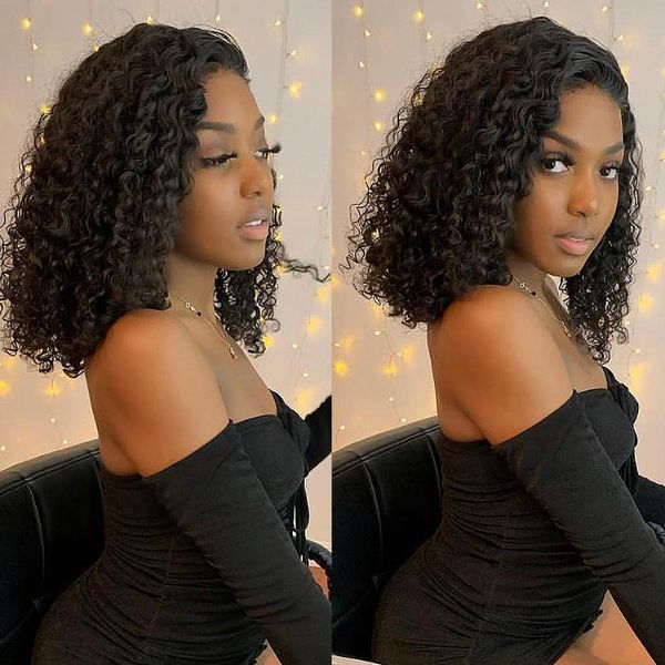 

lace wigs curly bob wig front human hair short star peruvian remy 8-26 inch, Black;brown
