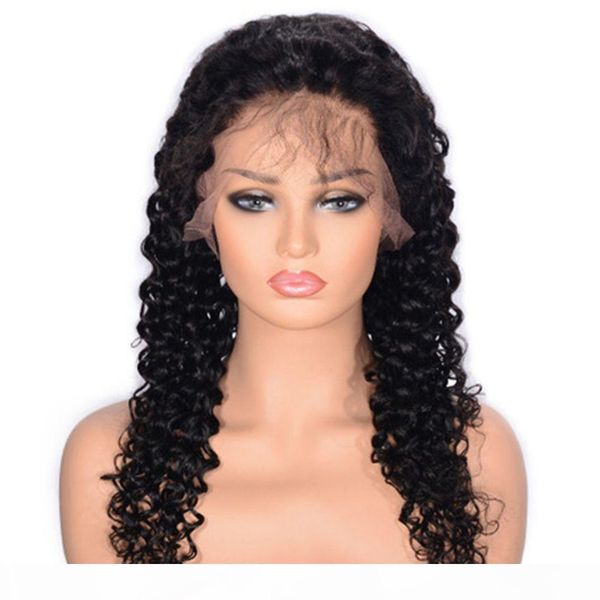 

glueless lace wig indian human hair deep curly lace front wig pre plucked hairline unprocessed virgin hair wigs, Black;brown