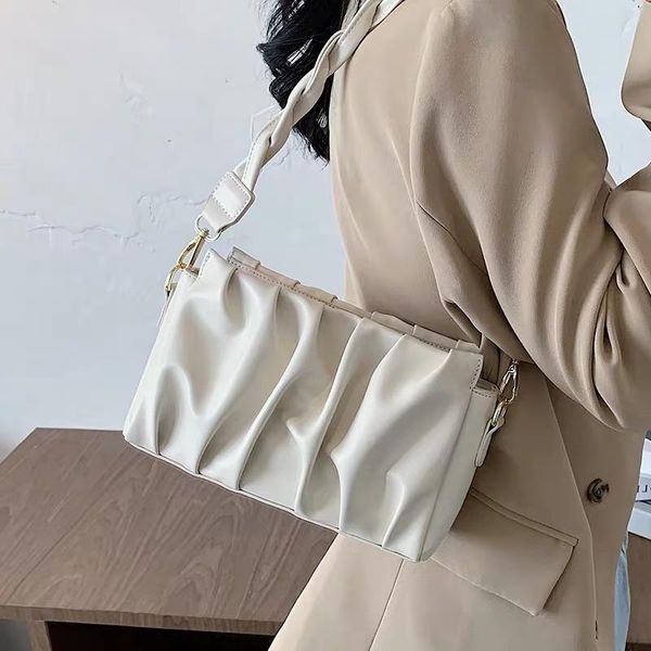 

2020 new elegant fashion handbag women single shoulder bag crossbody square bag soft pu folds design solid color korean style