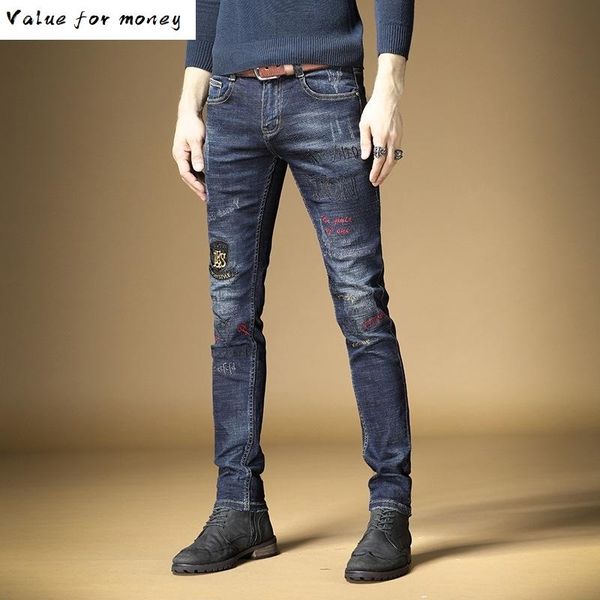 

new summer 2020 slim fit jeans men fashion casual ripped hole denim trousers plus size clothing, Blue