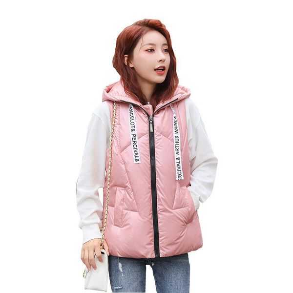 

2020 winter down cotton vest short jackets women hooded thicken sleeveless outerwear casual female glossy waistcoat g437, Black;white