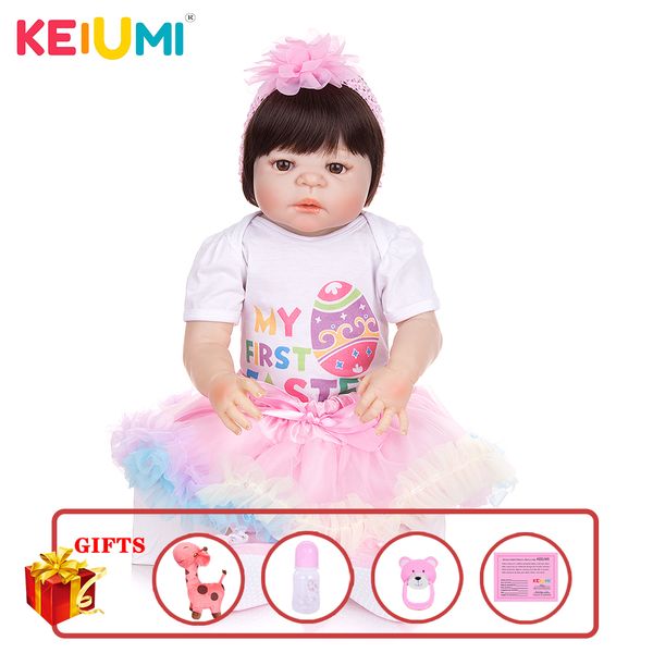 

keiumi new arrival toy reborn baby dolls full silicone vinyl body lifelike 23 inch babies dolls girl birthday gift for sale 1011