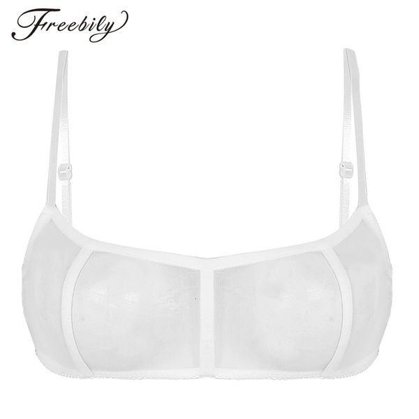 

womens lingerie bra crop see through wetlook sheer sissy hollow out wire-no pad bra seamless ladies nightwear