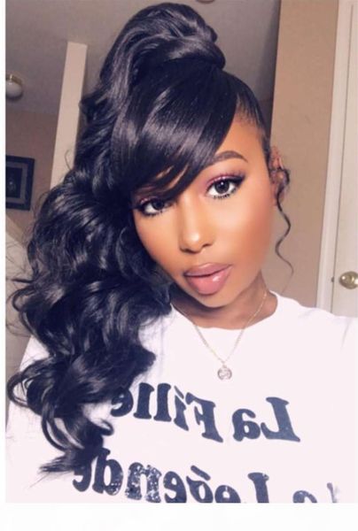 

140g body wave drawstring ponytail hair extension jet black color 1 human hair ponytail for black women