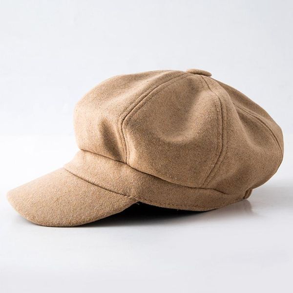 

solid color autumn spring beret hat women woolen octagonal cap stylish artist painter newsboy caps, Blue;gray