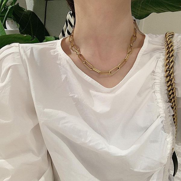 

chokers timeonly simple chunky cuban chain choker necklaces for women ladies hollow titanium steel neckalce street style jewellery, Golden;silver