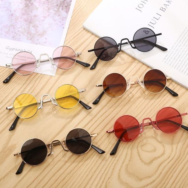 

anti ultraviolet metal small round frame sunglasses children's fashion baby sun glasses, White;black