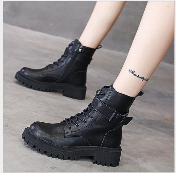

boots autumn winterwomen ankle genuine leather side zipper shoes woman high heels fashion motorcycle, Black
