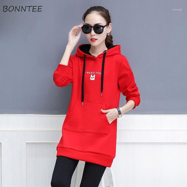 

hoodies women winter 2018 large plus size solid leisure red elegant womens pullover hooded school students korean style ladies1, Black