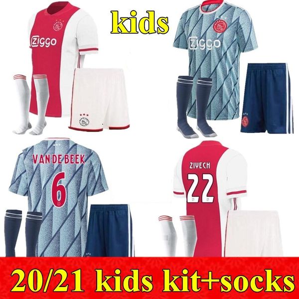 

20 21 ajax kids kits soccer jersey 2020 2021 promes alvarez tadic neres ziyech beek football shirt youth boys full sets uniforms, Black