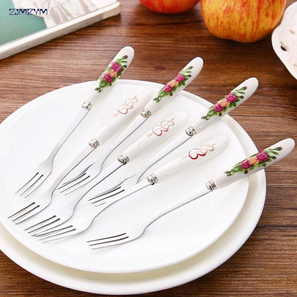 

forks 1pc stainless steel dinner fork three tine korean long handle table set salad dessert fruit