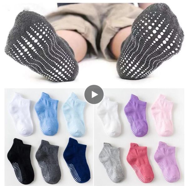

6 pairs/lot 0 to 6 yrs cotton children's anti-slip boat socks for boys girl low cut floor kid sock with rubber grips four season, Pink;yellow