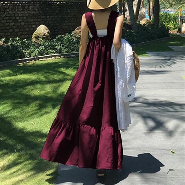 

women sleeveless ruffles dress summer mermaid sundress cotton overalls dress solid maxi long vestido sarafans femme robe, Black;gray