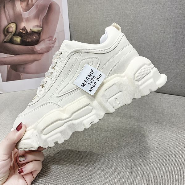 

women chunky sneakers korean fashion white pink lace up platform vulcanized shoes female walking comfortable trainers shoes 201110, Black