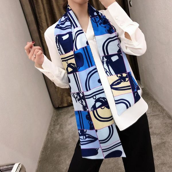 

scarves design double-deck twill scarf women fashion print hand neckerchief silk for ladies, Blue;gray