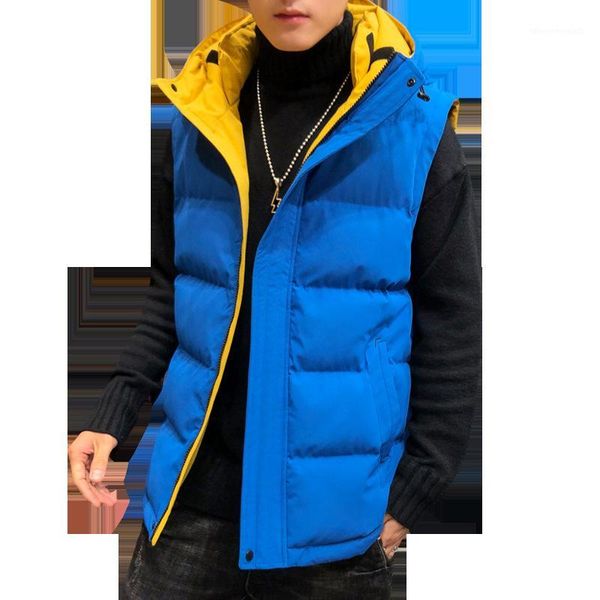 

men's vests men's clothing winter fashion trend stand-up collar sleeveless jacket men thick warm cotton vest men1, Black;white