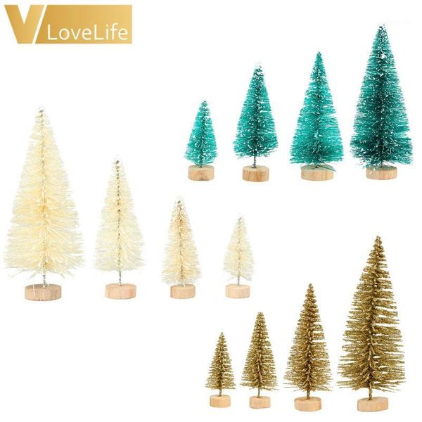 

christmas decorations 4pcs wood mini tree year's artificial fake pine on the table1