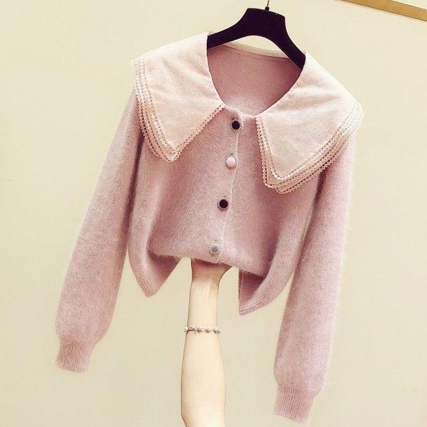 

women's sweaters 2021 spring autumn women turn-down collar solid pullovers preppy style long sleeve knitted sweater female plus size c, White;black