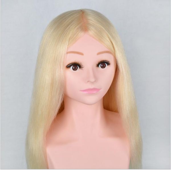 

white shoulder prosthetic headform can be ironed and curled for real hairdressing wig model