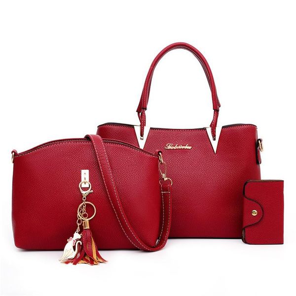 

luxury women pu leather handbag large capacity shoulder bag fashion ladies 3 pieces set messenger bags designer female tote bags