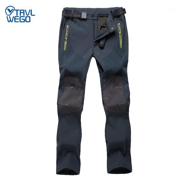 

winter men hiking pants outdoor soft shell outing trousers waterproof windproof for camping ski climbing keep warm 4xl1, Black;green