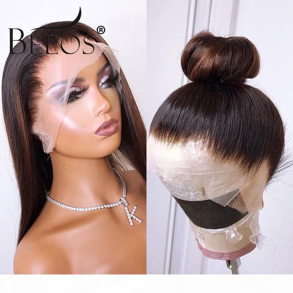 

beeos glueless full lace human hair wigs ombre brown and black highlights color pre plucked hairline brazilian remy hair 130%