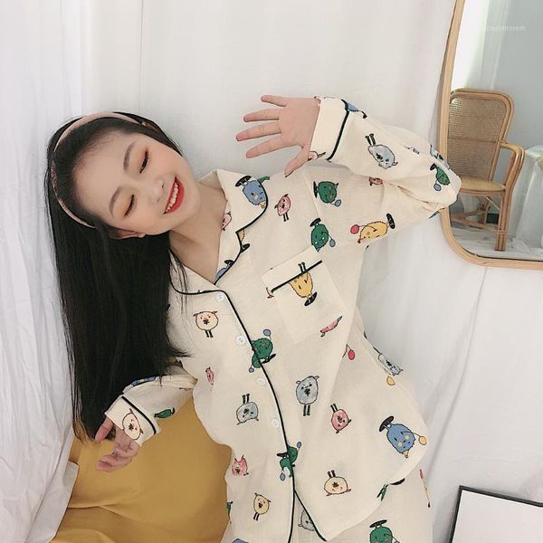 

women's sleepwear spring and summer pajamas female japanese korean students girl cartoon ins wind cute casual home service two-piece su, Black;red