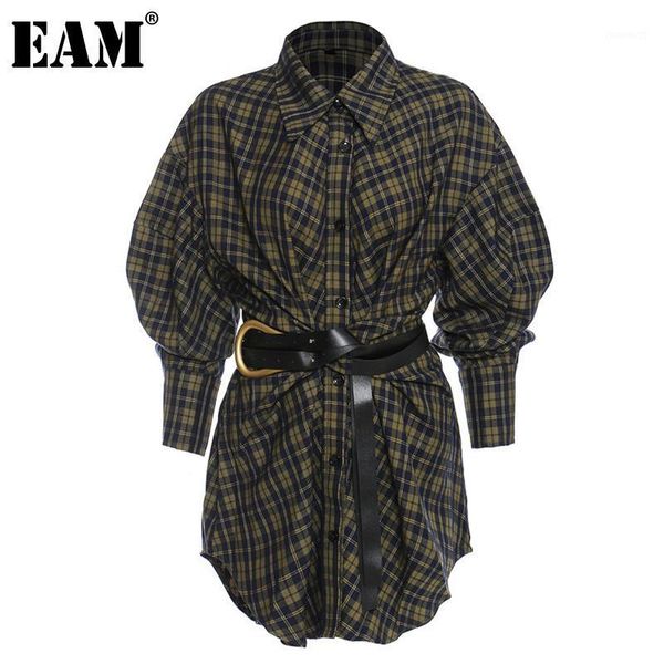 

eam] women big size blue plaid big size shirt dress new lapel long sleeve loose fit fashion tide spring autumn 2020 1dd07271, Black;gray