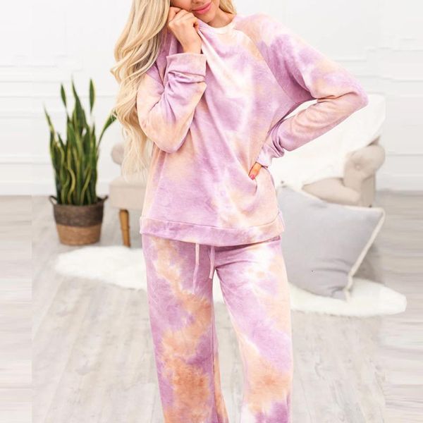 

2021 autumn winter women running sets tie-dyed leisure athletic tracksuits loose casual drawstring soft leisure sports sets #3, Black;blue