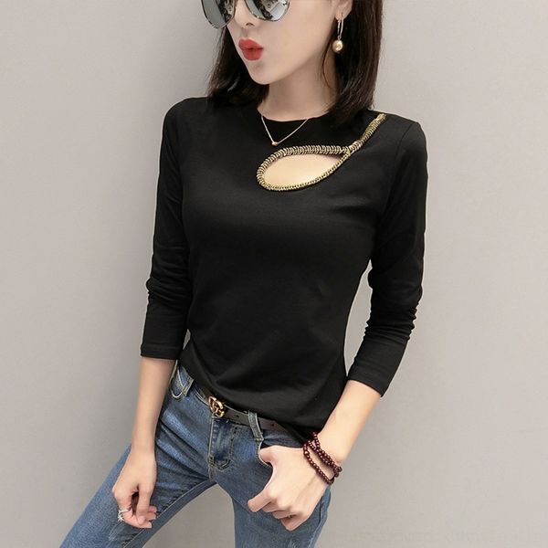 

yenie футболка осень новый раунд шея пассив для внутренних и внешнего тонкого стиля пальто футболки длинный рукав 2020 с выдолбленной лучшим, White