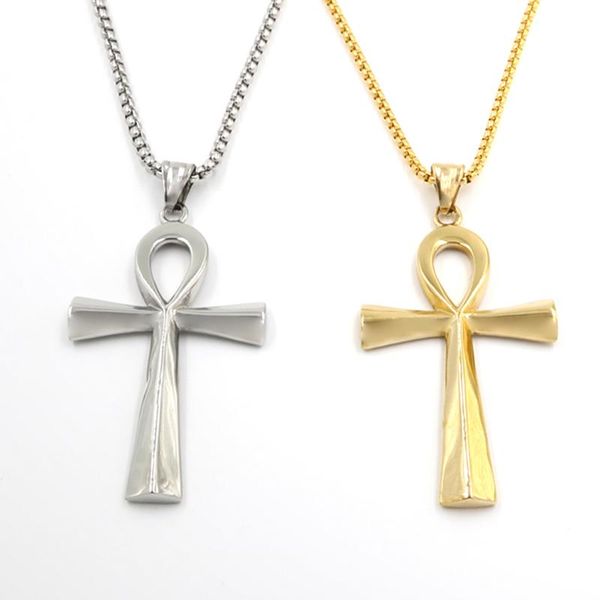 

pendant necklaces promotions egyptian ankh necklace for women gold color cross chain jewelry religion egypt hieroglyphs men, Silver