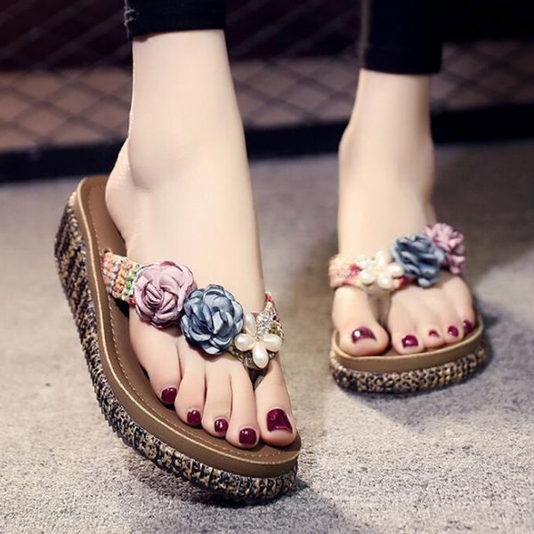 

летний цветок сандалии рыбы рот женщины сандалии тапочки ретро высокие каблуки платформы обувь женщина пряжка обуви пляж флип-флоп b86 y2004, Black