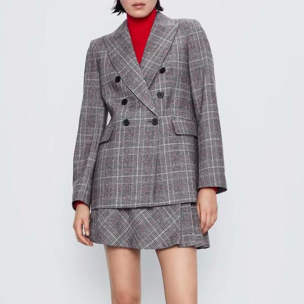

kumsvag women autumn plaid skirts suits 2-piece set office lady blazers coats and mini skirts female elegant clothes bb3147, White