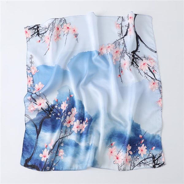 

small silk neck hair scarf women floral print foulard square scarves shawls and wraps head kerchief 2020 fashion new jllrfr, Blue;gray