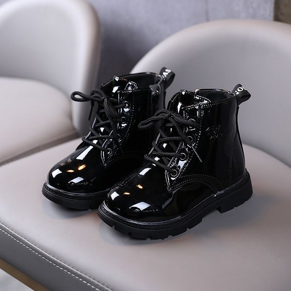 

2020 ankle boy 1 2 3  5 6 year children's autumn patent leather boots baby winter shoes toddler boot waterproof for girls, Black;red