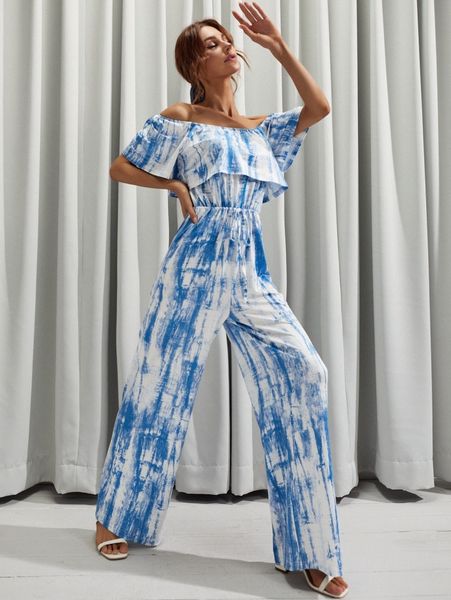 

luukse tie dye off shoulder jumpsuit q4os#, White