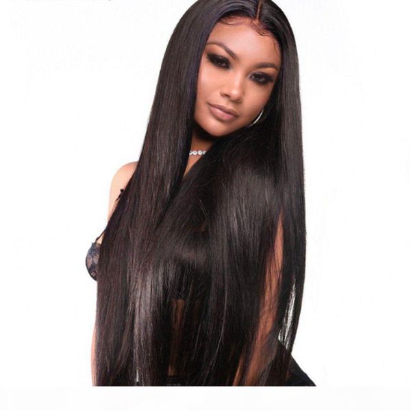 

glueless full lace human hair wigs virgin brazilian straight hair lace front wig pre plucked with baby hair, Black;brown