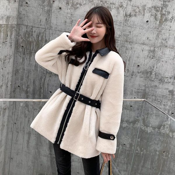 

coat natural female fur winter 100% wool jacket clothes 2021 korean vintage double faced coats and jackets fur hiver 7832, Black