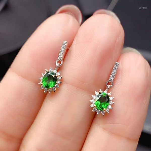 

stud fine jewelry natural diopside 925 sterling silver women earrings support test elegant1, Golden;silver