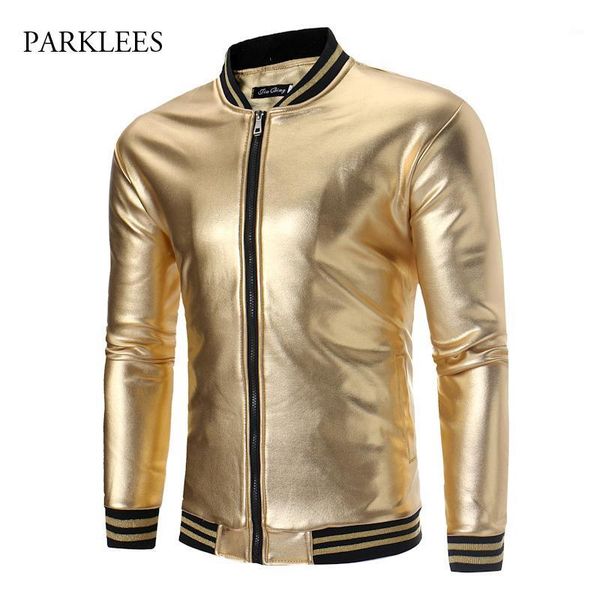 

shiny gold nightclub metallic jacket men autumn winter plus velvet slim fit striped bomber mens jackets bronzing perform clothes1, Black;brown