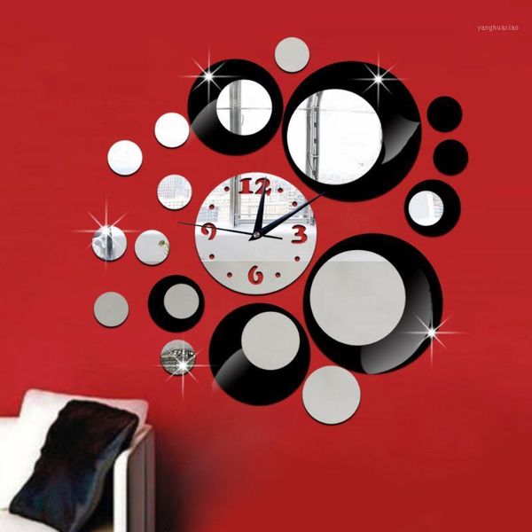 

wall clocks 3d mirror effect acrylic clock diy home decor art watch for bedrooom living room self adhesive wallpaper modern dot sticker1