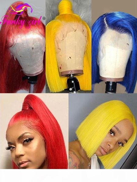 

13x6 deep part transparent blonde 613 lace front human hair wig omber brazilian straight remy hair orange colored short bob 150%, Black;brown