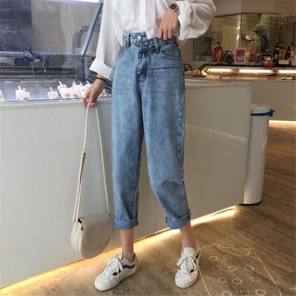 

loose dad pants net red spring 2020 new pants female was thin wild high waist jeans nine points radish1, Blue