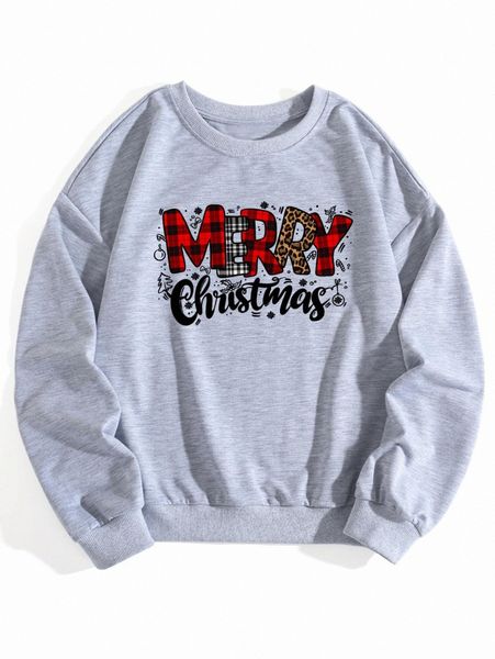

plus christmas print drop shoulder sweatshirt m41n#, Black