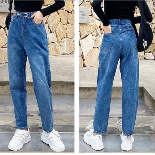 

fashion vintage boyfriend jeans women high waist straight mom denim jeans autumn winter jeans streetwear chic pants 201029, Blue