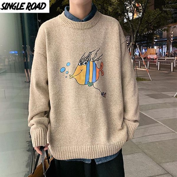 

singleroad mens knitted sweater men 2020 winter printed anime harajuku jumper korean style oversized pullover khaki sweater men1, White;black